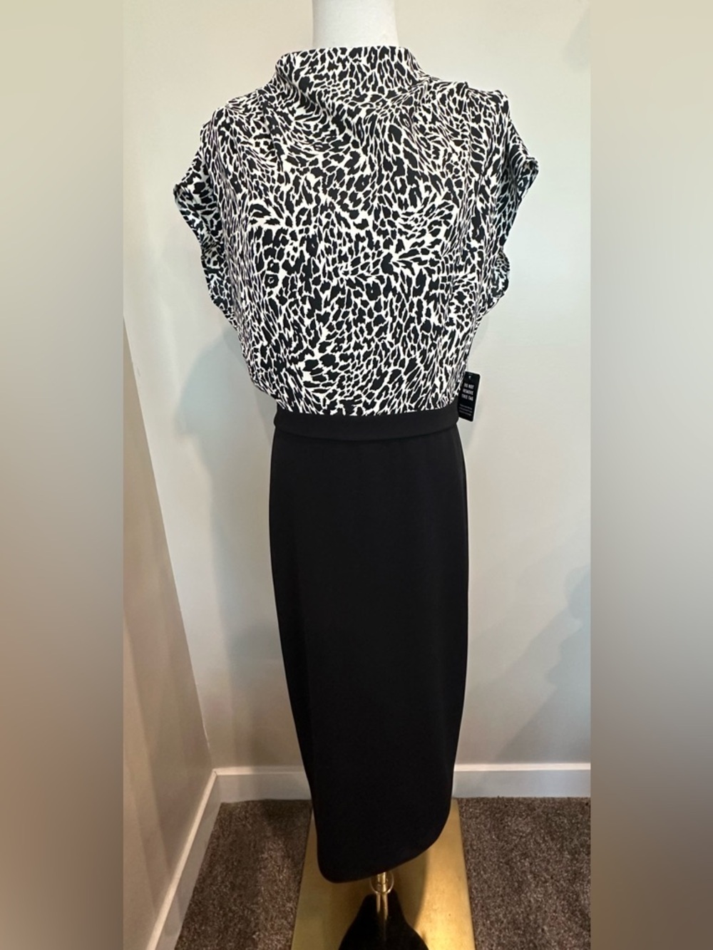 Express NWT Quiet Luxury Leopard Mock Neck Mixed Media Midi Dress M